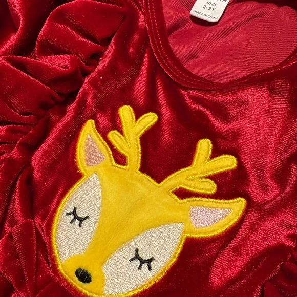 SHEIN Red Velvet Reindeer Dress - Picture 2 of 3
